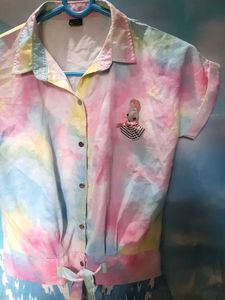 Tie-Dye Button-Down Top with Bunny Patch