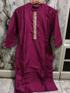 Magenta Kurti with Gold Detail