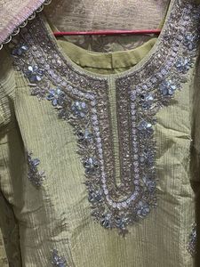 lime green suit set with banarsi dupatta