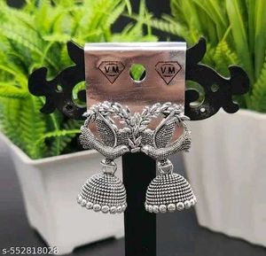 Silver Tone Jhumka Earrings