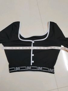 Black &#39;Love&#39; Cropped Long Sleeve