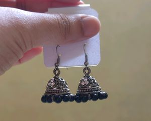Boho Style Silver Jhumkas And Ring