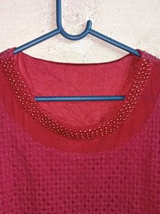 Stylish Beaded Neckline Blouse Top Layered Red ♥️