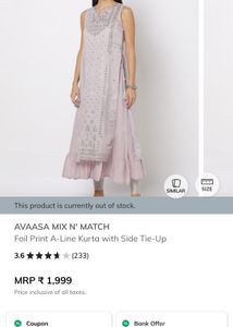 Avaasa Foil Print A-line Kurta Size L
