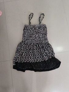 "Black and White Sequined Lace Short Kurti"