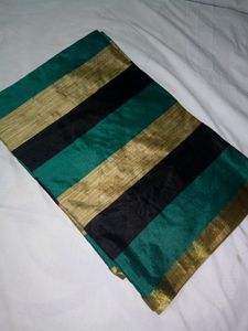 Silk Cotton saree with blouse - Peacock Green New