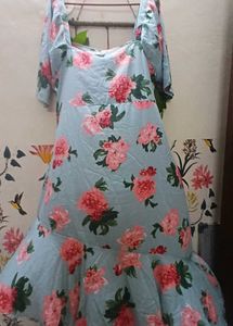 Floral Print  Light Blue Dress 44 Xxl