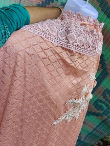 Elegant Peach Saree And Blouse