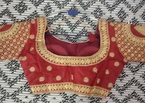 Red &amp; Gold Embroidered Blouse