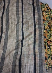 Striped &amp; Floral Print Saree
