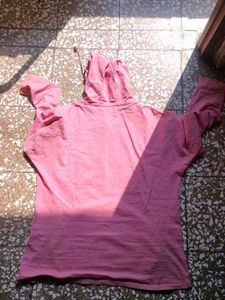 Pink Hoodie with Crochet Detail