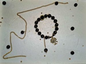 Black Beaded Bracelet with Tree Charm