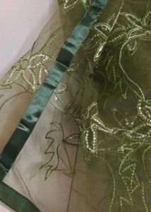 Olive Green Floral Sequin duppata