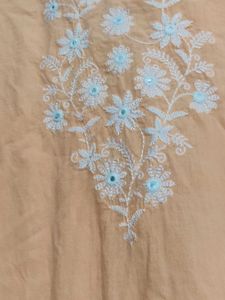 Elegant Peach Cotton Kurti with White Floral Embro