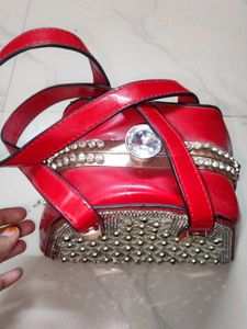 Red Embellished Handbag