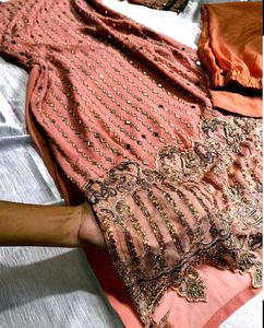 Elegant Peach Embroidered Kurta Set