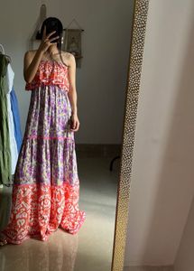 SOLEIL Floral Tiered Sleeveless Ruffle MAXI Dress