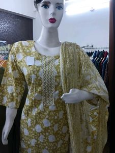 Cotton Kurti Pant Dupatta Set