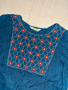 Embroidered Blue Tunic Top