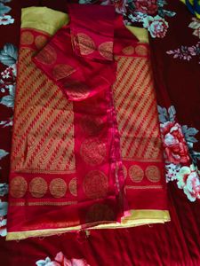Pink &amp; Gold Silk saree with blouse