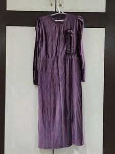 Purple Midi Dress with Bow Detail