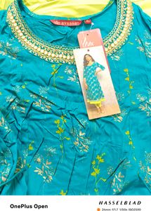 Teal &amp; Gold Anarkali Kurta