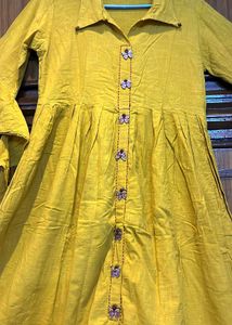 FREE DUPATTA+ Yellow Button-Down Kurta