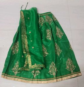 Green Embroidered Lehenga Skirt