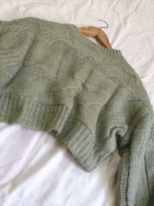 Green Knit Cropped Sweater