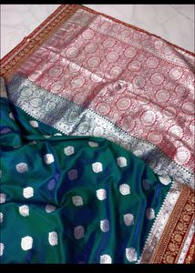 Elegant peacock colour Silk Saree