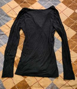 Black Embellished V-Neck Top