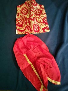 Boys Festive Red Jacket And Dhoti