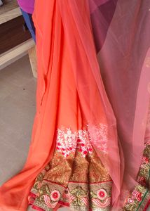 Orange &amp; Gold Half Net and Georgette Saree