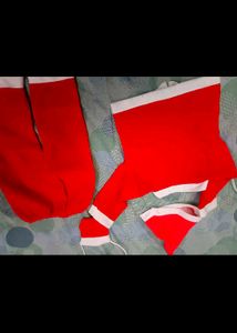 Beautiful Santa Dress With 2 Caps And Potli