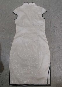 White And Black Embroided Traditional Cheongsam