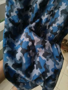 Combat Print A line Blue Dress With Sleeveless