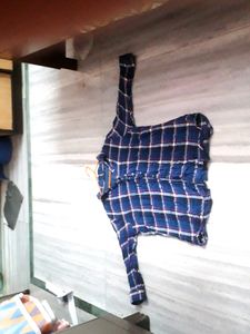 Full Sleeve Rayon Chequered Tshirt With Pretty Frills In The Button Area