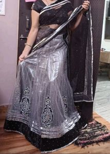#JanOffer Black And Grey Partywear Lehenga Saree