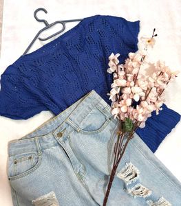 🎁Buy1 Get1 Free Crochet Blue Knit Top G
