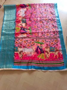 Pichwai Digital Kalamkari Print Saree 💙❤️