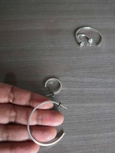 Silver Hoop Earrings Set 2 Small Medium