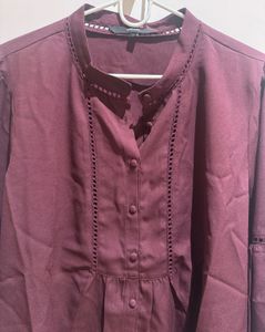 Band Collar Shirt With Ladder Lace