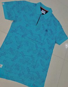 Stylish Blue Patterned Polo Shirt