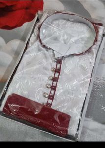 Elegant White & Maroon Kurta Set