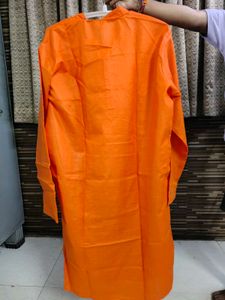 Orange Cotton Kurta For Men