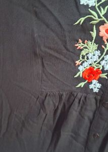 Floral Embroidered Black Top