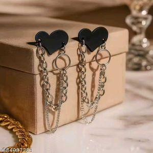 y2k grunge black heart drop Chain Earrings gothi