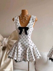y2k conquete white dot dress