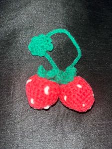 Crochet Strawberry Hair Clips - Adorable Set