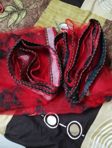 Embroidery Bollywood Net Red Saree